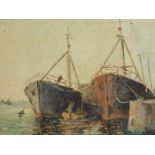 Wilfred C. Sutton (20thC). Longshaw Boat and Trawlers, oil on board, signed, 43cm x 58cm.