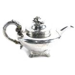 A George IV silver teapot, by Charles Fox II, with floral knop, acanthus leaf S scroll handle, circu