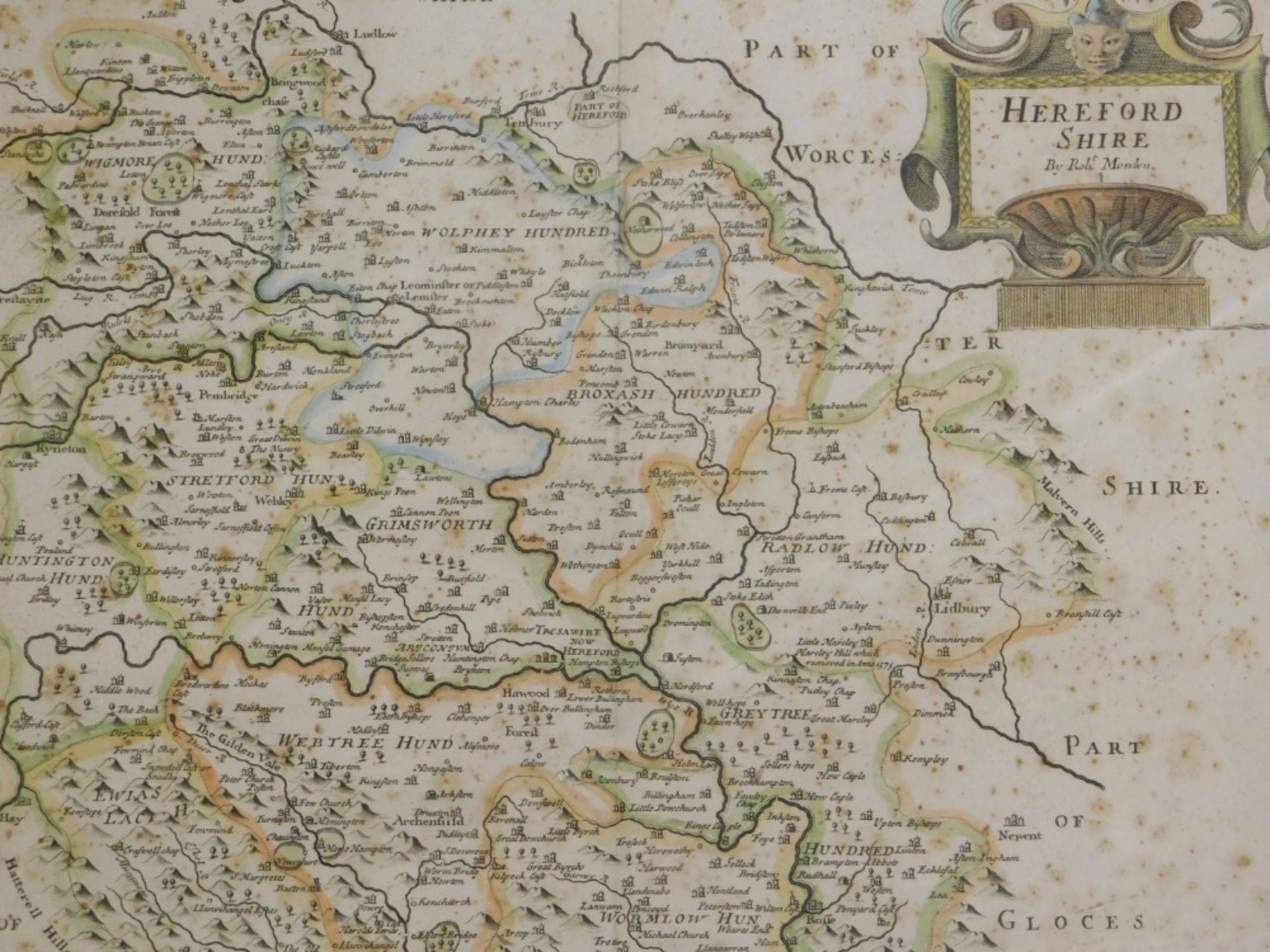 After Morden. Map of Herefordshire in colours, John Churchill mark, 36cm x 41cm. (AF)