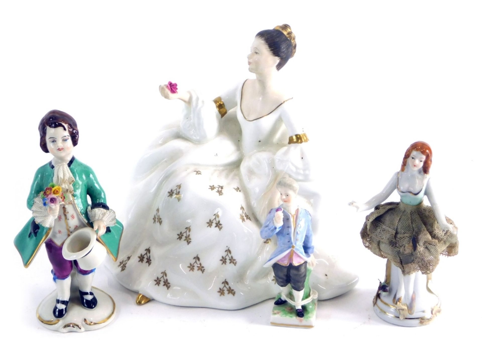 Various porcelain figures, Royal Doulton My Love HN2339 printed marks beneath 15cm high, Continental