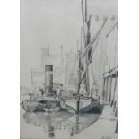 John Nixon (d.1921). Steam boat and sailing boat on a canal, pencil, signed, 33cm x 24cm.