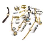 Various wristwatches, fashion watches, cocktail watch, another marked Orient, various dimensions. (a