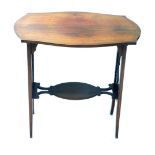 An Edwardian mahogany occasional table, the shaped top with a double line inlay, above lyre supports