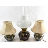 Three Jonathan Chiswell Jones studio pottery lustre lamps, comprising a pair of table lamps in gr