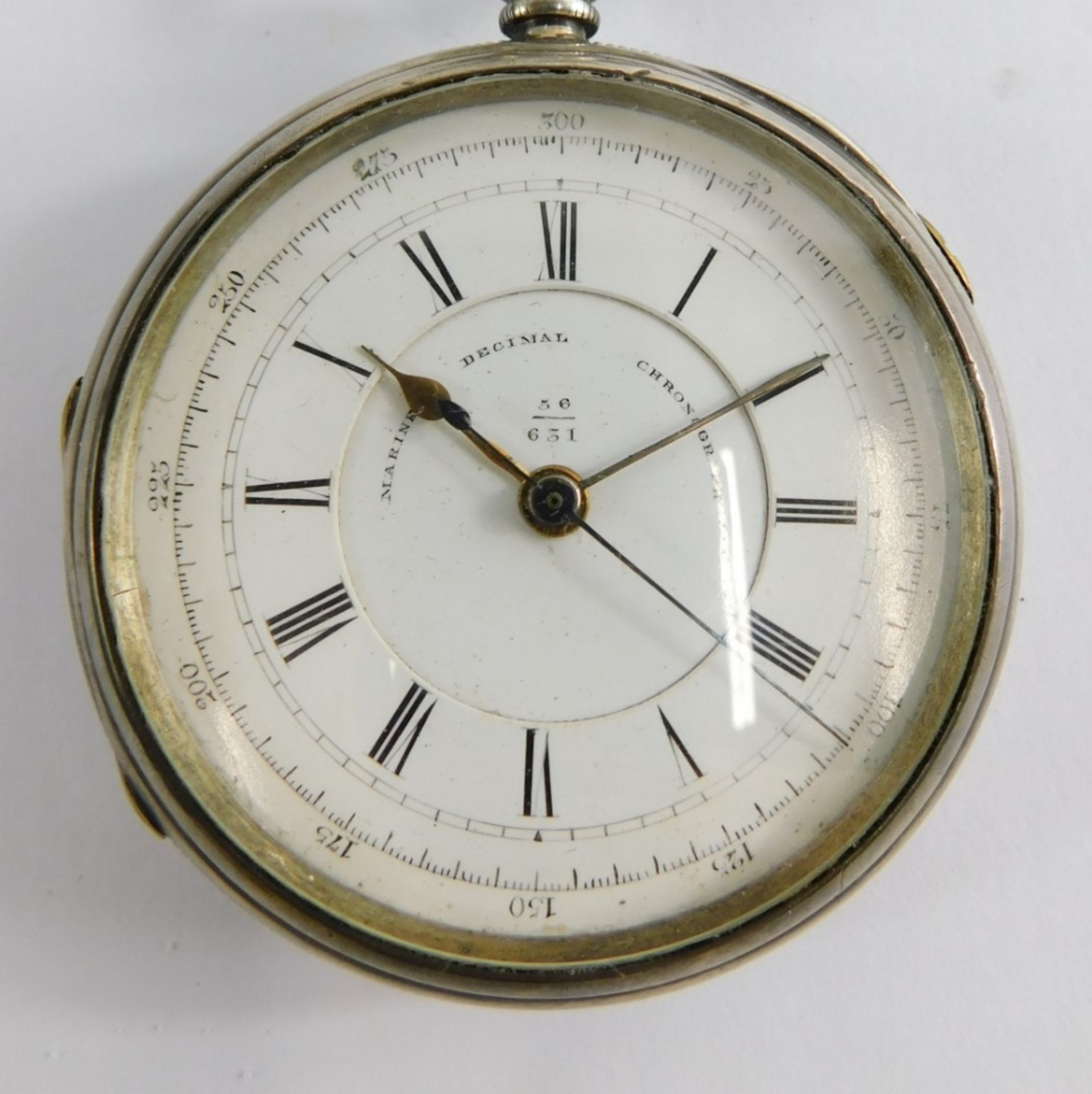 A Victorian silver marine chronograph watch, with keywind and white enamel Roman numeric dial, marke