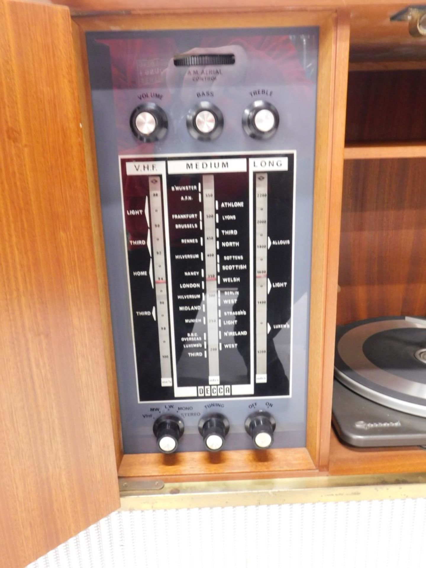 A Decca walnut cased radiogram, with Garrard turntable, 31cm wide, and Decca system, on turned legs, - Image 3 of 4