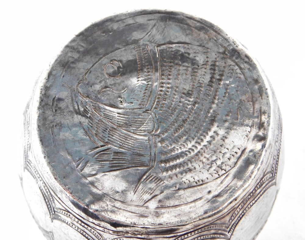 An Eastern hammered bowl, with ribbed and engraved design, white metal unmarked, 4.61oz, 7cm high. - Image 2 of 2