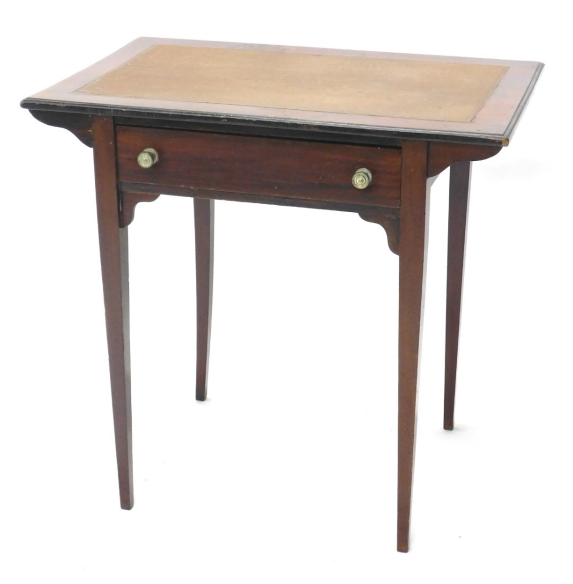 An Edwardian mahogany desk, with later top, frieze drawer, on square tapering legs, 73cm high, 77cm