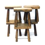 A matched set of six elm stools, with rectangular tops, on chamfered legs, each approx 48cm high, 48