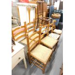 Various chairs, to include pine dining chairs, Edwardian mahogany and boxwood strung salon chair, ba