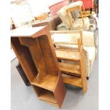 A pine open bookcase, clothes horse, tub chair, various other chairs, upholstered wing chair, etc. (