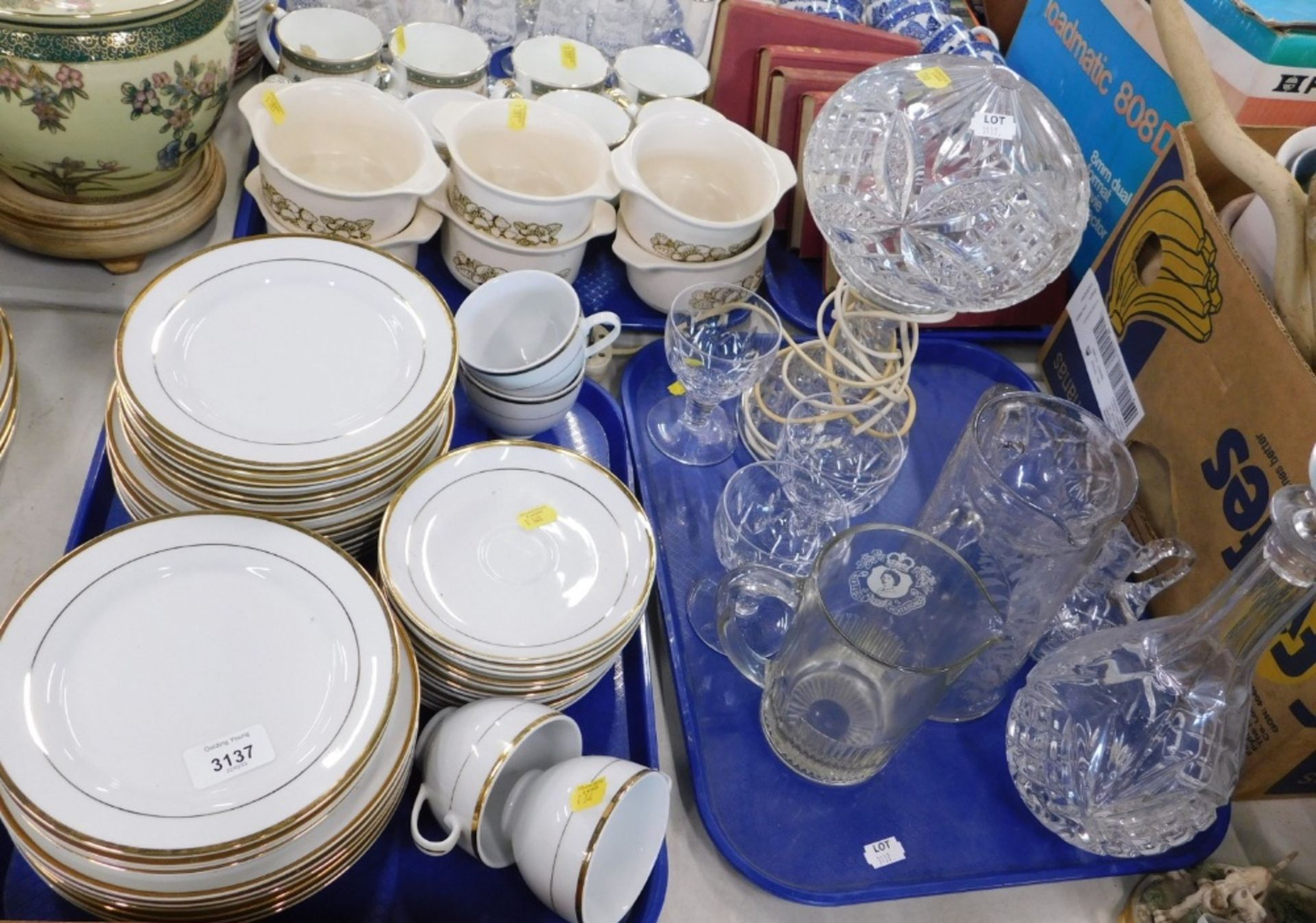 Various cut glass, Waterford style table lamp, Waterside fine china part service, etc. (a quantity)