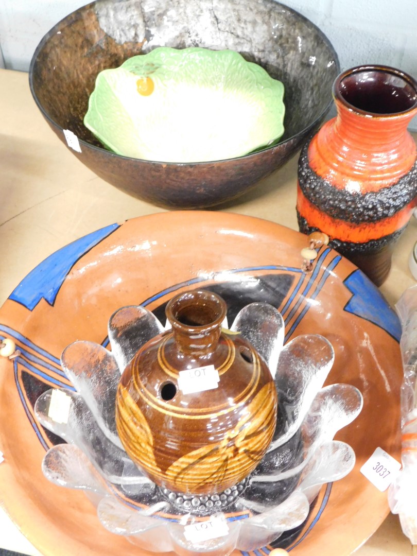 Various pottery and effects, studio pottery bowl, glassware, Fat Lava vase, Beswick bowl, etc. (a qu