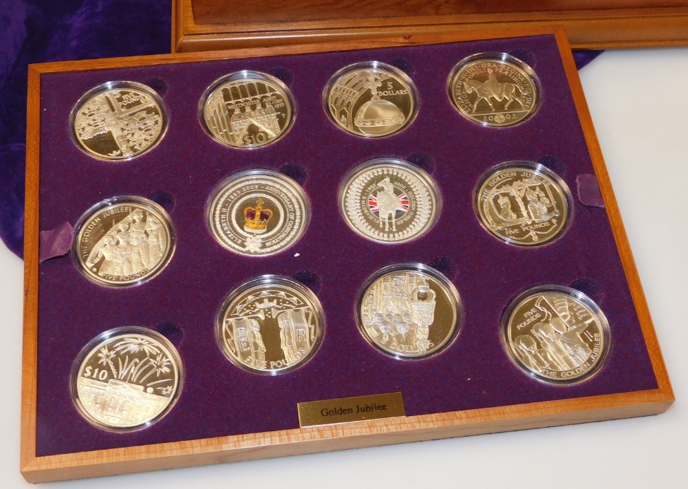 A Royal Mint Elizabeth II Golden Jubilee silver proof coin collection, the fitted case containing tw - Image 2 of 3