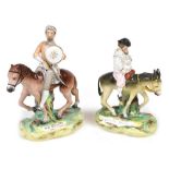 A pair of mid 19thC Staffordshire figures modelled as Don Quixote and Sancho Panza, raised on titled