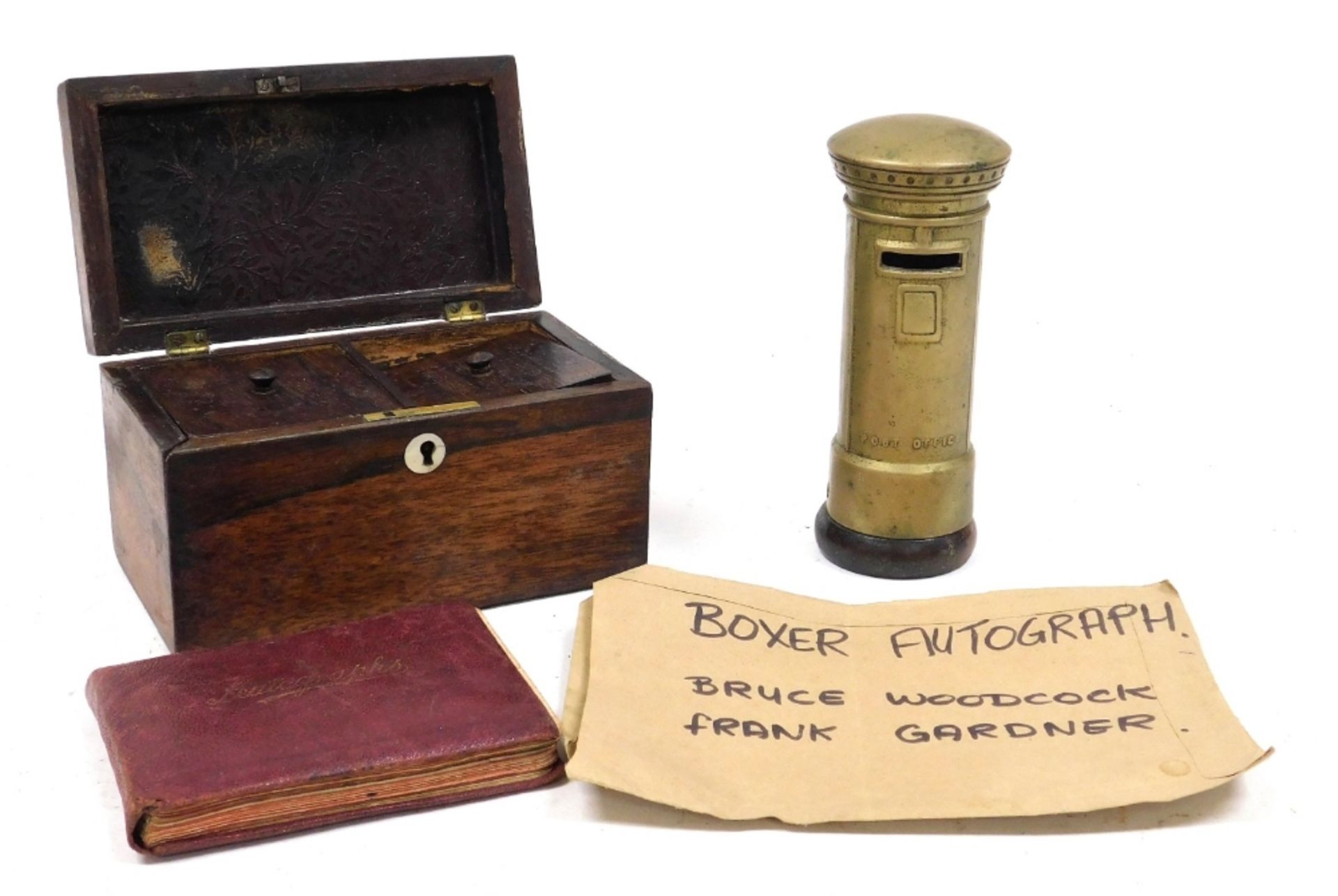 A Victorian rosewood tea caddy, of twin division rectangular form, with mother of pearl key escutche