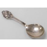 A Johannes Siggaard Danish silver fruit spoon, with vine terminal, engraved verso and dated 22.10.43