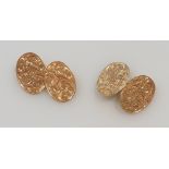 A pair of 9ct rose gold double oval chain link cufflinks, foliate engraved, 5.4g.