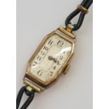 An early 20thC lady's 9ct rose gold cased wristwatch, octagonal silvered dial bearing Arabic numeral