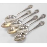 A set of six Meyer Danish silver table spoons, with fleur-de-lis terminals, 10.82oz.