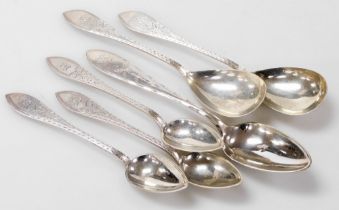 A group of Meyer and other Danish silver and plated flatware, foliate engraved, shield reverse monog