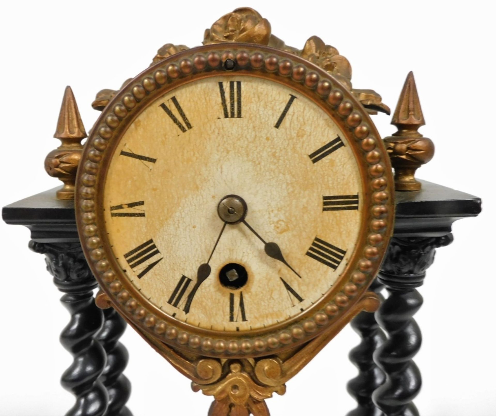 A late 19thC French cast iron and tin portico clock, circular white dial bearing Roman numerals, thi - Image 2 of 3