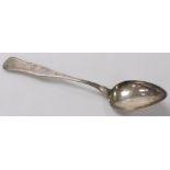 A Scandinavian white metal basting spoon, initial engraved, bears marks, 6.63oz, 38cm long.