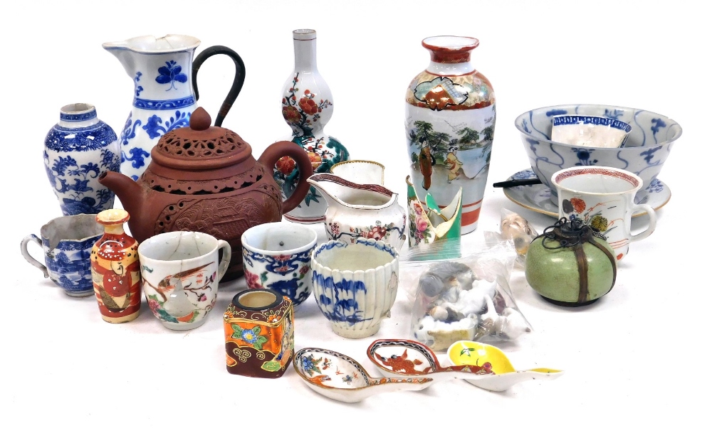 A group of Asian and European ceramics, including a Chinese red ware teapot, Kakiemon porcelain vase