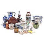 A group of Asian and European ceramics, including a Chinese red ware teapot, Kakiemon porcelain vase