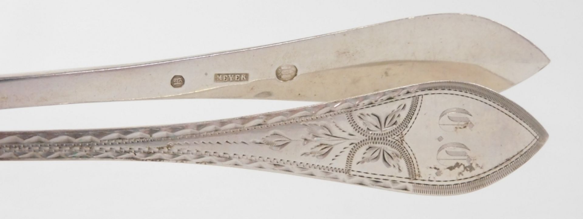 A group of Meyer Danish silver table flatware, foliate engraved, shield reserve monogram engraved, c - Image 2 of 2