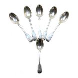 A set of six William IV silver fiddle pattern teaspoons, initial engraved, William Eaton, London 183