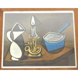 After Pablo Picasso. Still life, saucepan, jug and candle, print, 44cm x 54cm