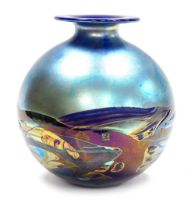 A Michael Harris Isle of Wight glass 'Nightscape' vase, of globular form with a short neck and flat