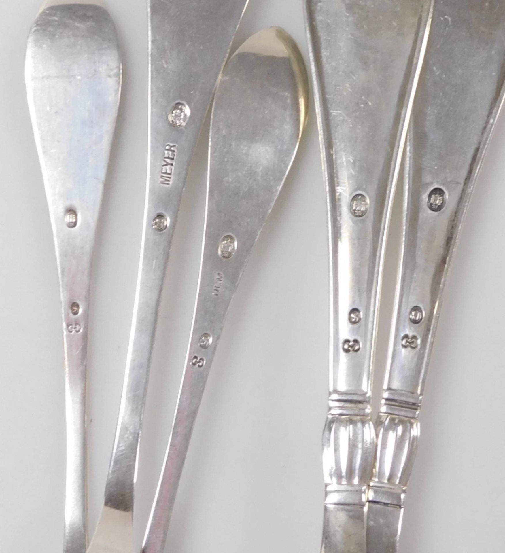 A pair of Danish silver tablespoons, together with a set of three Meyer spoons with a beaded and loz - Image 2 of 2