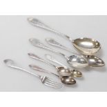A group of Meyer and other Danish silver and plated table flatware, foliate engraved, with vacant sh