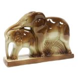 An early 20thC French pottery figure group, by Charles Lemanceau, of a mother and baby elephant, rai