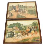 A pair of Victorian oleographs depicting coaching scenes, comprising Brighton Coach and St Albans Co