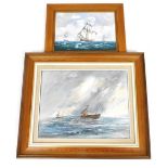 Wyn Appleford (1932 - 2016). Fishing Boats on Choppy Waters, oil on canvas, signed, 35.5cm x 45cm, t