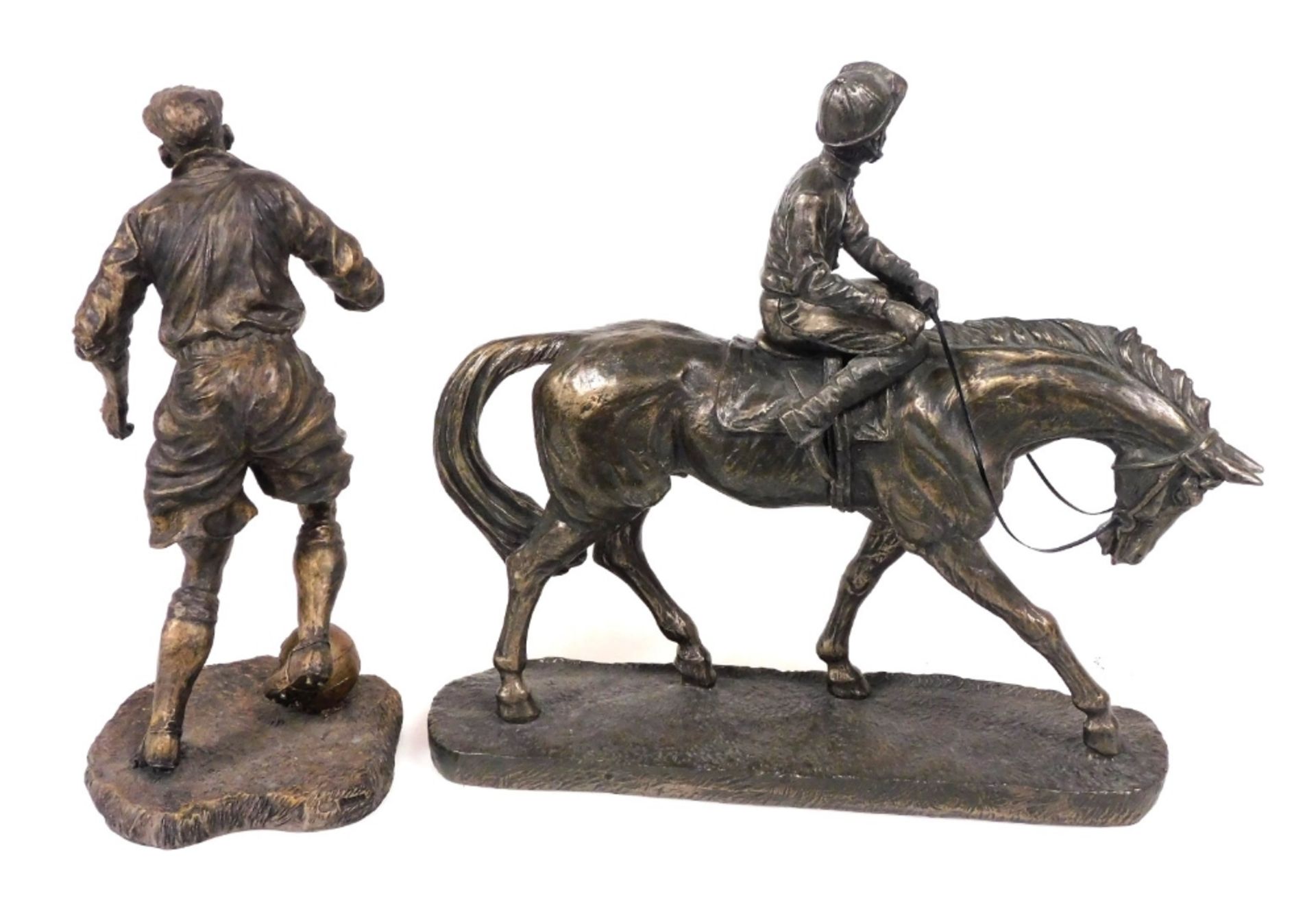 A Veranese bronzed figure of a horse and jockey, raised on an oval vase, 32cm wide, together with a - Image 2 of 3