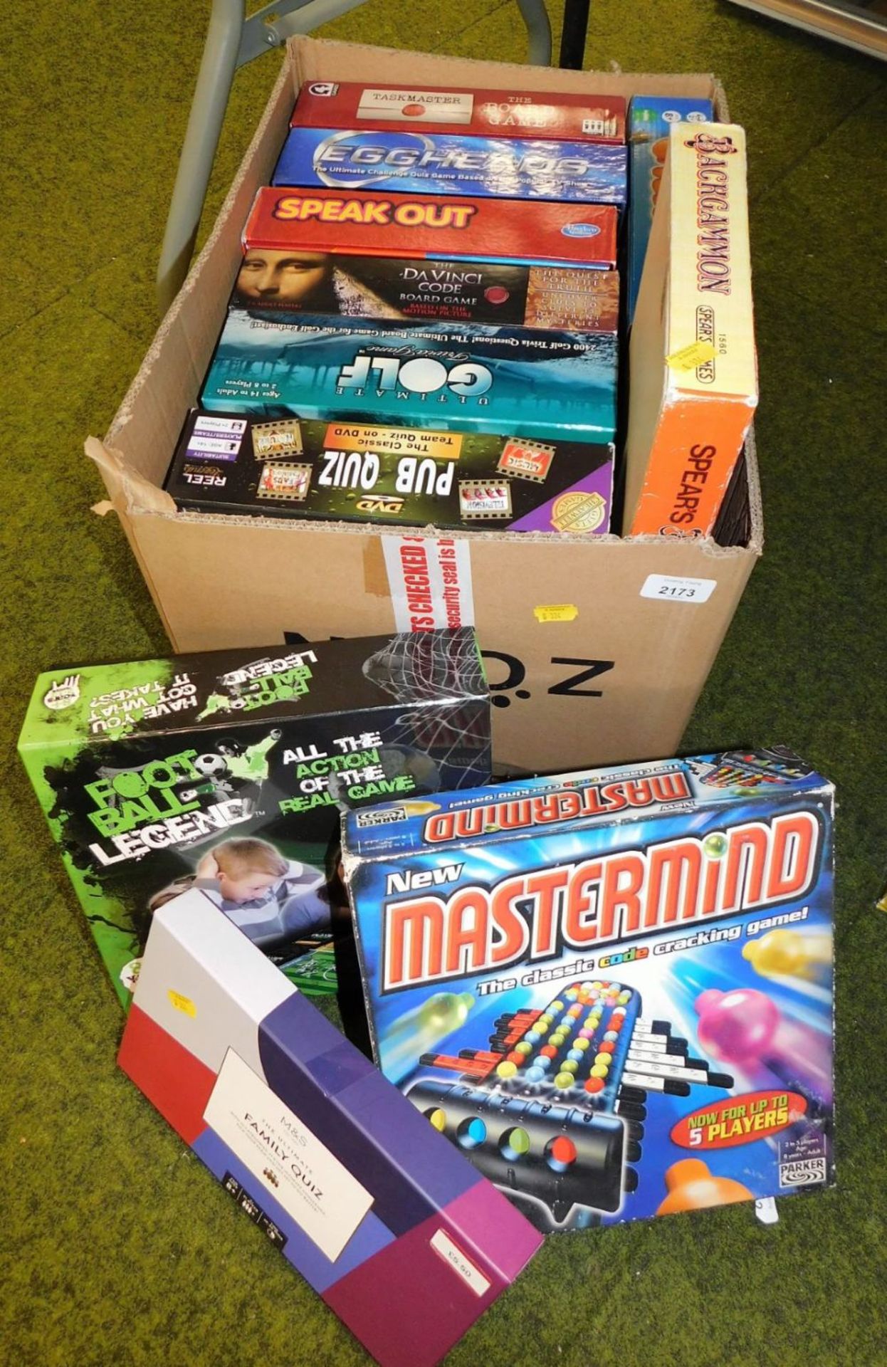 Various board games, to include Mastermind, Back Gammon, M&S Family Quiz, etc. (1 box)