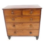A William IV flamed mahogany chest of two short and three long graduated drawers, with knob handles