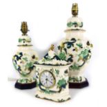 Masons Green Chartreuse pattern Ironstone wares, comprising a large table lamp and shade, 37cm high,