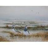 Peter Standen (British, b.1936). Lapwings on a shoreline, watercolour, signed, dated 1982, 39cm x 47