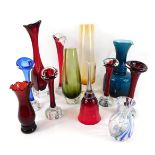 A group of decorative glassware, to include a Caithness blue swirl vase, a turquoise jug, domed pape