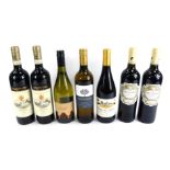 A collection of red and white wine, comprising a Finca Manzanos Rioja, Three Gables Colombard, a Col