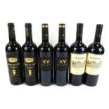 Six bottles of red wine, comprising two Santa Magdalena Balduzzi Cabernet Sauvignon Merlot, two Pala