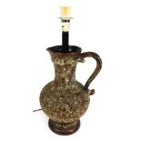 A Western Germany brown mottled jug table lamp, 58cm high.