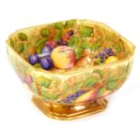 An Aynsley Orchard Gold pattern serving bowl, painted with fruit by A Jones, of square form with can