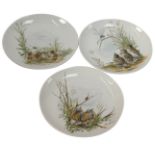 Three Kaiser Porcelain bird cabinet plates, Lerchen, Bachstelxen and Buchfinken, each 20cm diameter.