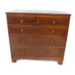 A late 19thC mahogany chest of two short and three long graduated drawers, with chevron banding, cir